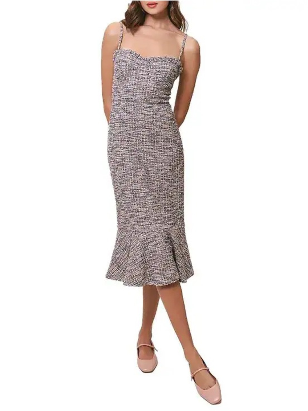 NWT Hutch Gray Tweed Spaghetti-Strap Midi Dress Size 12